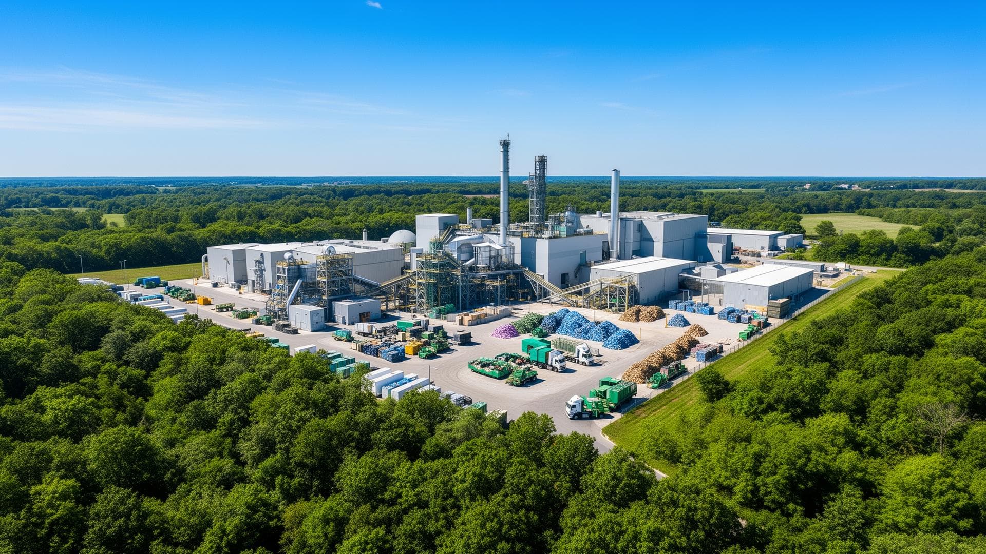 Aerial view of a modern recycling plant